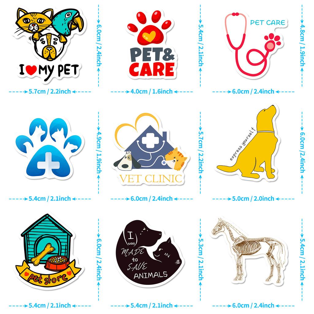 50 Veterinary English Stickers New Style Pet Hospital Chemistry Pharmacist Cartoon Doodle Stickers