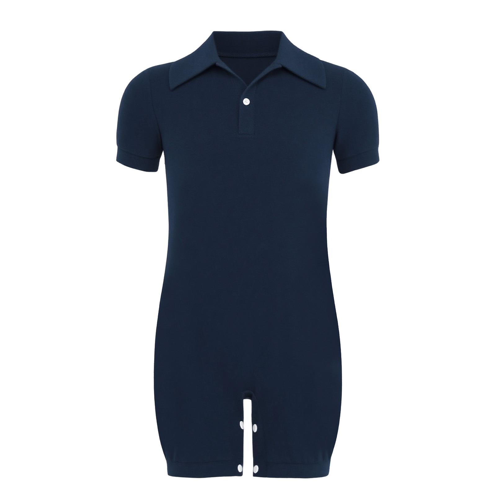 

Boys Girls Adaptive Clothing Turn Down Collar Short Sleeve Press Buttons Crotch Solid Color Jumpsuit 3-4 Years темно-синього кольору