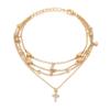 Trendy Multi-Layer Star & Moon Anklet with Love Cross Charm - Fashionable All-Match Jewelry for Women