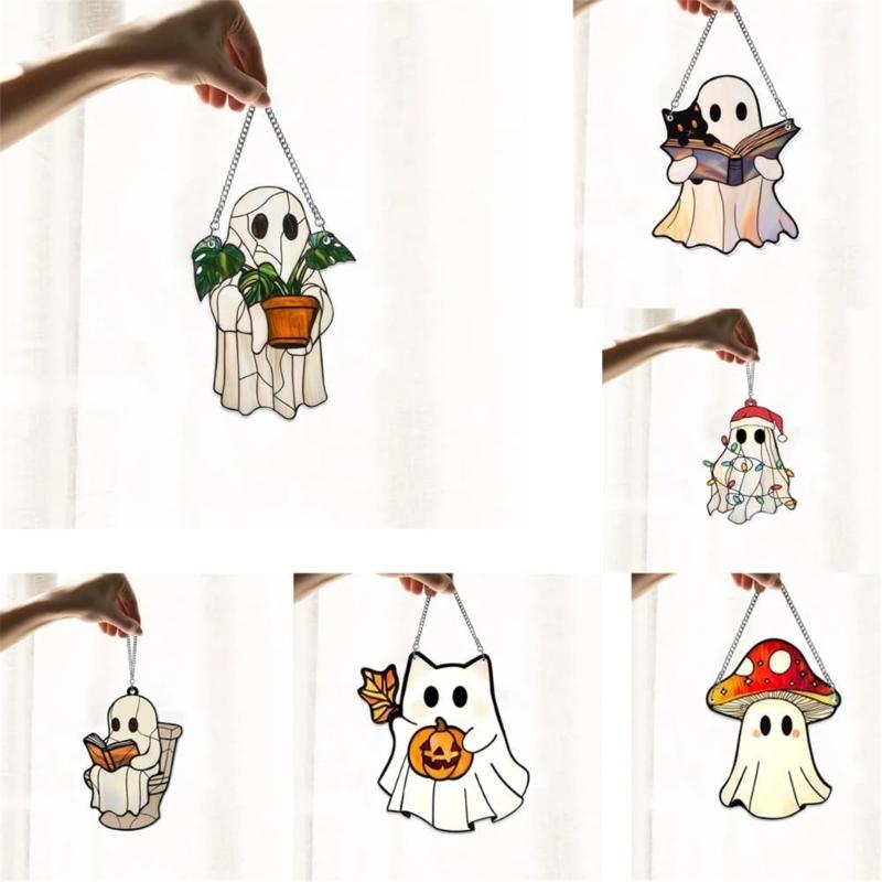 Cartoon Halloween Ghostly 2D Flat Acrylic Wall Decors Light Hanging Craft Ornament For Home Office School Decoration