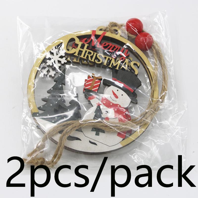 (2 Pcs/pack) 11cm Christmas Wooden Hollow Pendant Christmas Tree Ornament Merry Christmas Pendant DIY Festival Decoration