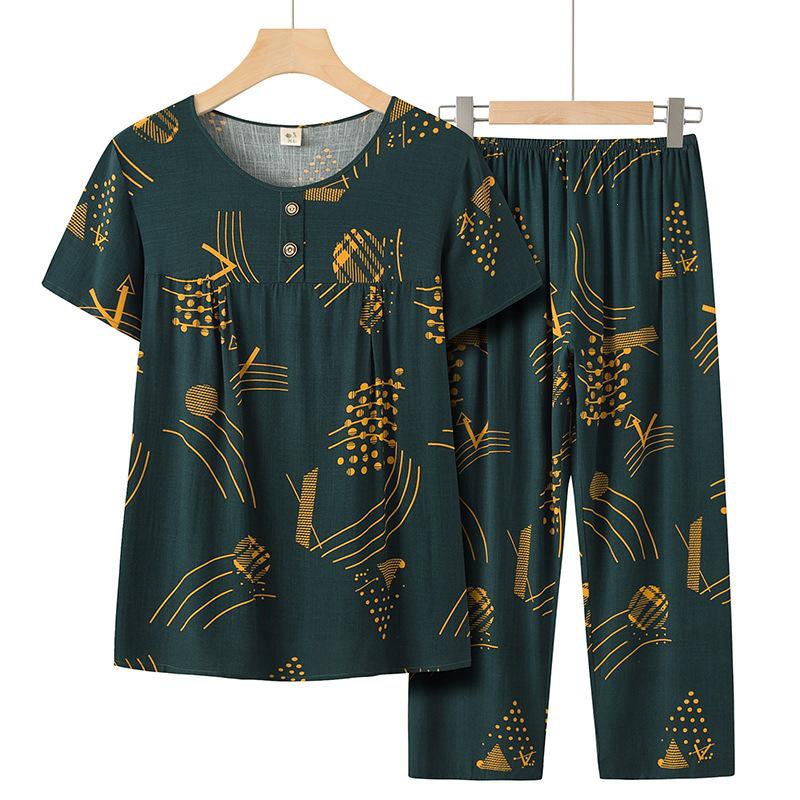 Mom's Bamboo Cotton Plus Size Summer Casual Set – Loose Short-Sleeve Top & Two-Piece Outfit for Middle-Aged and Elderly Women