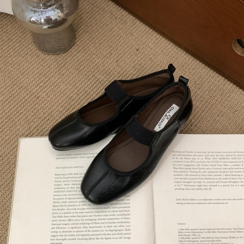 Suding's new one-word belt silver Mary Jane shoes women's soft flat ballet shoes light mouth retro casual shoes