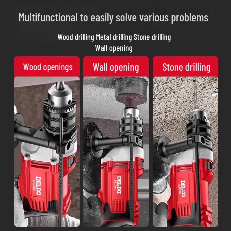 DELIXI 220V Household Multi-functional Impact Drill CN Plug (adapter Included)