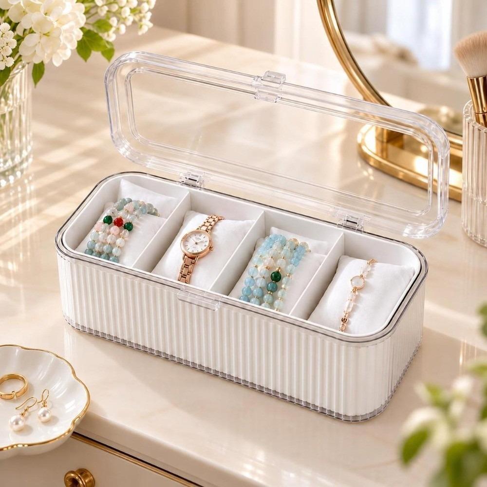 Dustproof Jewelry Organizer Box 4 Compartment Watch Display Case Jewelry Storage