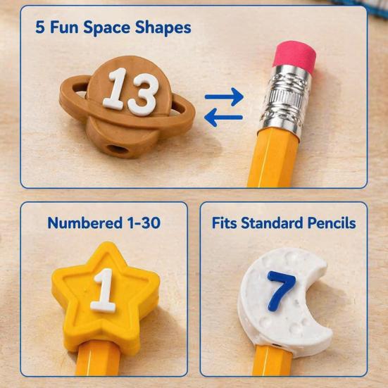 Cute Cartoon Pencil Toppers Set Toppers, Lovely Charms, Pen Number Caps for Classroom Decorations School Supplies Rewards Durable Silicone Protectors