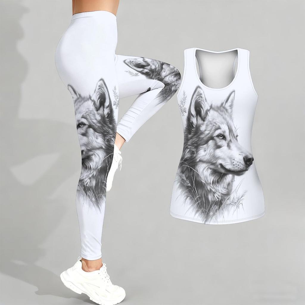 Wzór Lojalnych Zwierząt Strój do Jogi dla Kobiet Modne Legginsy Treningowe Fitness Sportowy Codzienny Zestaw do Jogi Sportowy Garnitur