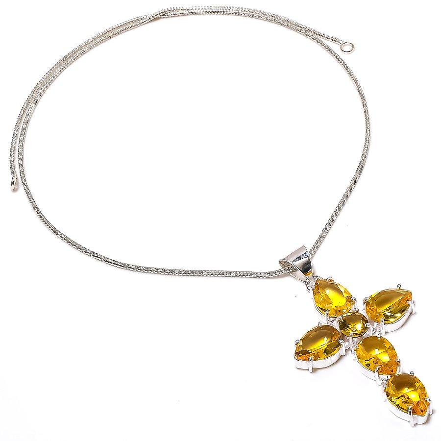 

Cross Citrine Gemstone Handmade Ethnic Jewelry Pendant 2.44 SR-5729