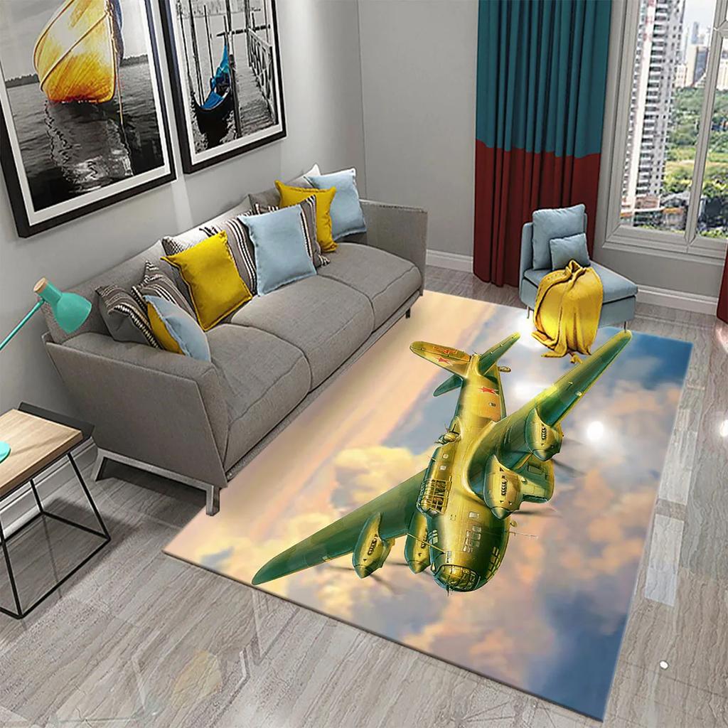 3D Bunter Ölgemälde Flugzeug Teppich für Wohnzimmer Schlafzimmer Dekor Teppiche Badezimmer Küche Rutschfeste Bodenmatte Heimdekor Teppiche