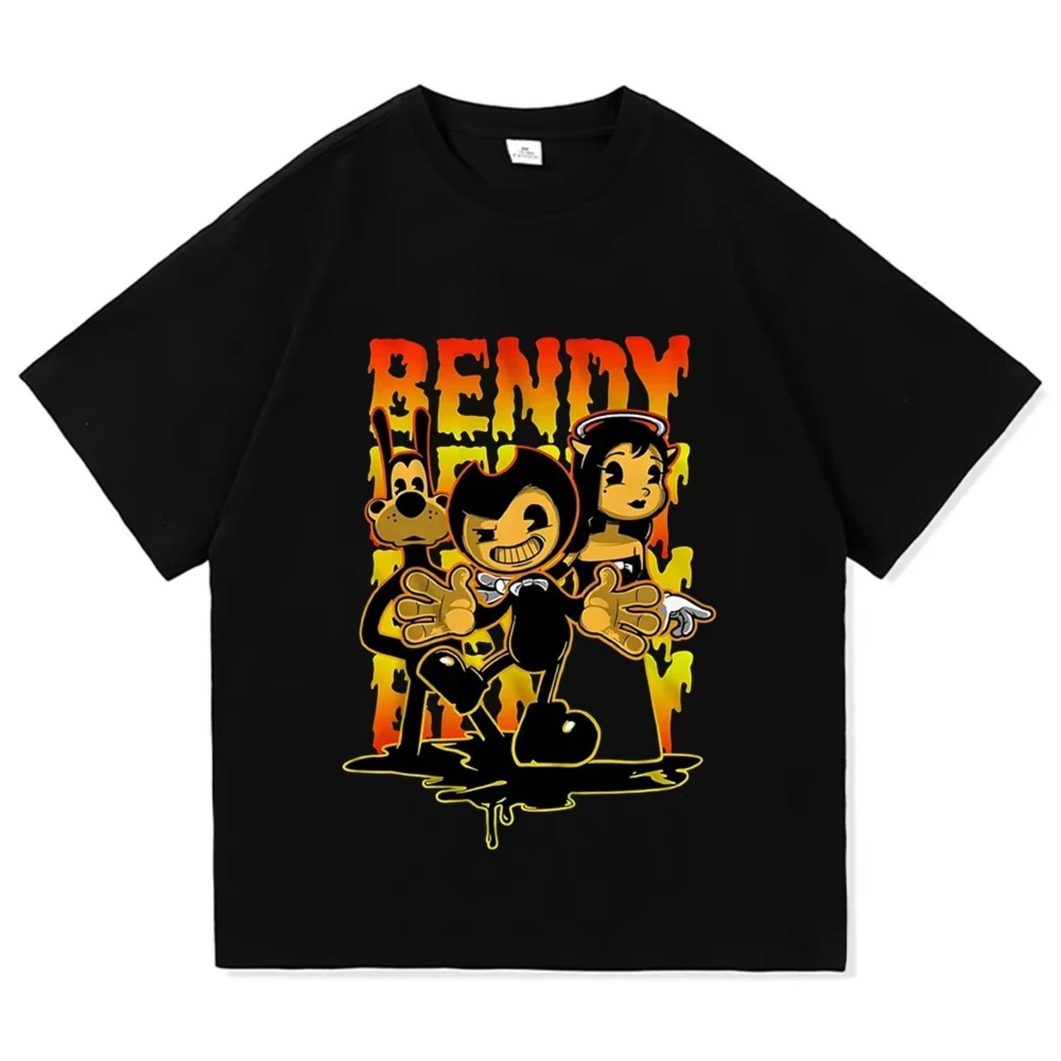 

Игровые футболки Bendy and The Ink Machine Хлопок Короткий рукав Круглый вырез Женская футболка Свободная с Мультяшным Графическим Принтом Футболка Женская S чёрный