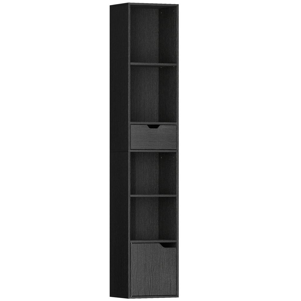 Bookcase, Storage Unit, Drawer, Cupboard, Open Compartments, 30 x 24 x 158 cm, Black