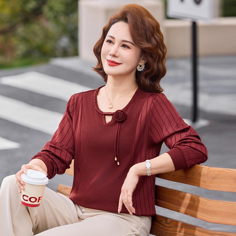 

Spring New 3D Floral Casual Base Layer T-shirt for Middle-Aged & Elderly Women 4XL (135-150 jin) красный