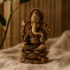 Small Brass Ganesha Statue On Lotus, 30mm