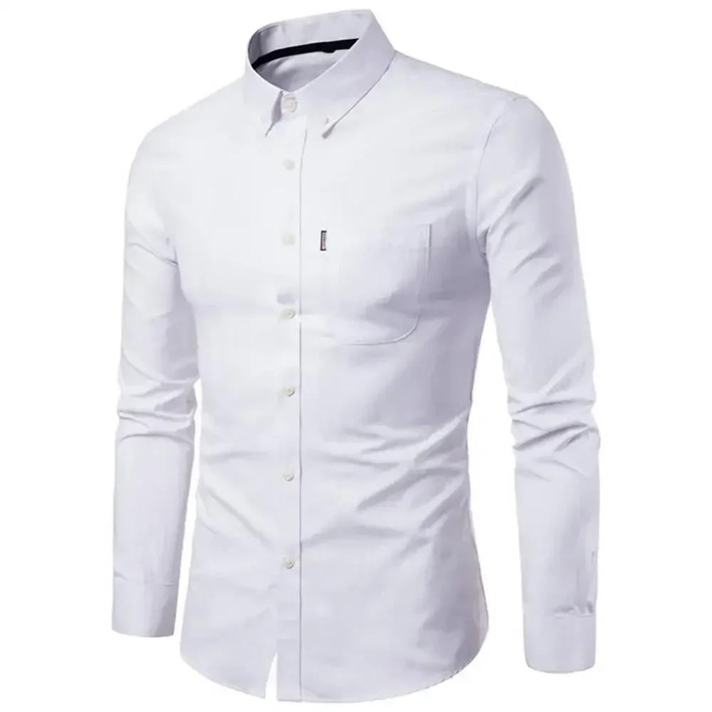 2026 Oxford Quick-Dry No Iron Shirts Men Solid Casual Slim Lapel Collar T-Shirts Long-Sleeve Formal Business Shirts Mens Tops