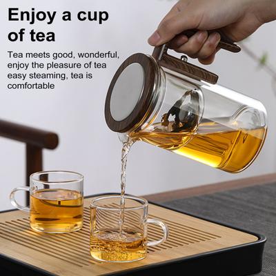 Glass Teapot Water Separation Wooden Handle Glass Teapot with Infuser Drip-Free Spout Tea Pot for Tea Brewing
