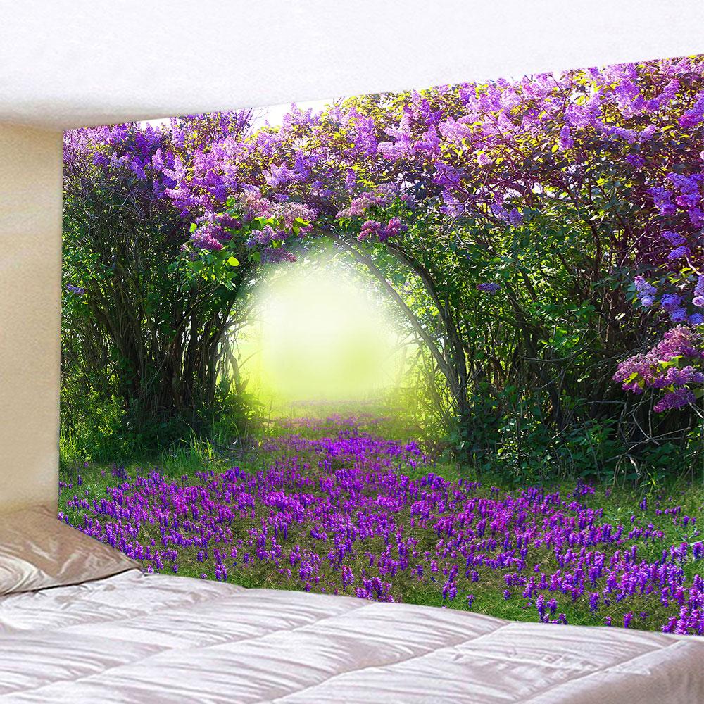 Spring Flowers Wood Fence Tapestry Nature Pink Rose Plant Flower Wall Hanging Garden Window Nature Scenery Tapestry