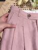Smoke Pink Tencel Linen Wide-Leg Pants: Women's Petite Ramie Cotton & Linen Straight-Leg with Drape