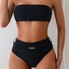 Women's High-Waist Strapless Bandeau Swimwear Set - Summer Solid Color DL655