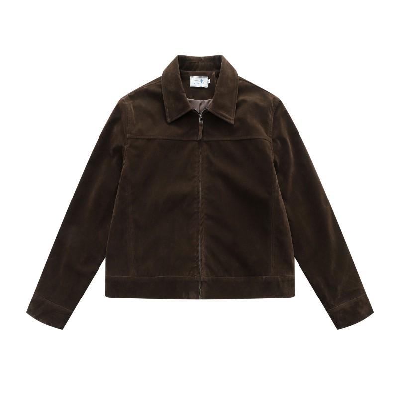 Vintage Old Money Style Fleece Lapel Jacket Men Casual Zip-Up Fall Outerwear