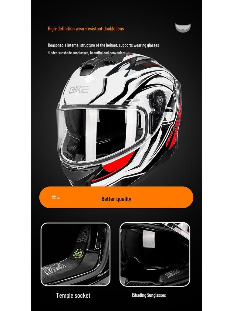 Unisex Double Lens Full Face Motorcycle Helmet with Large Tail Wing