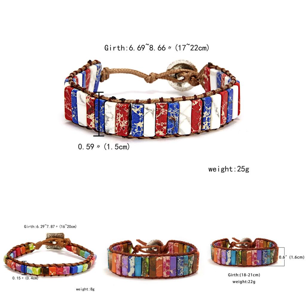 Ethnisch inspiriertes breites Webarmband aus künstlichen farbigen Steinen für Damen mit minimalistischem Design