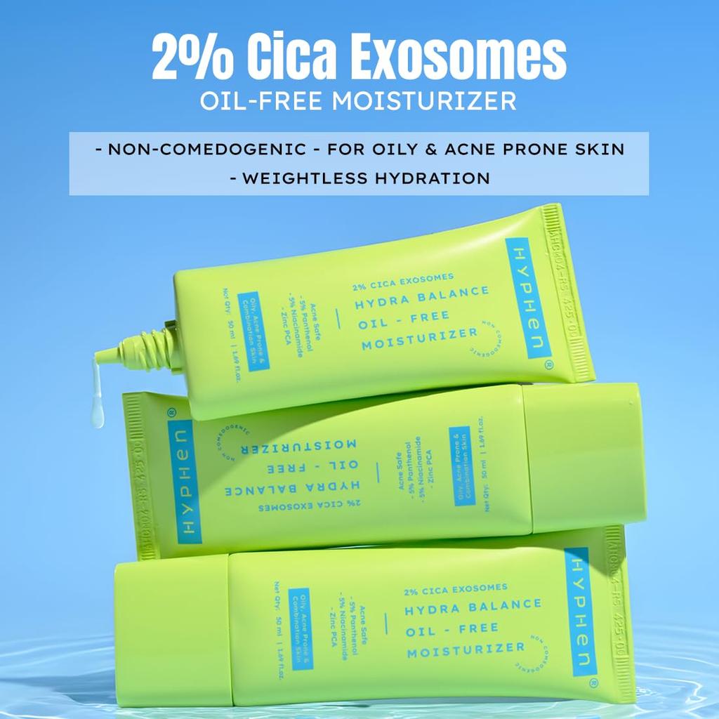 Hyphen 2% Cica Exosomes Oil-Free Moisturizer | 10X Deeper Hydration | Lightweight Water Gel with 5% Niacinamide | Controls Oil, Non-Comedogenic |
