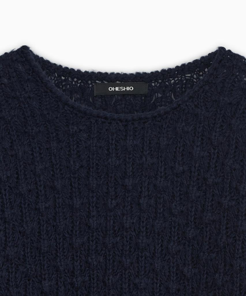 OHESHIO Nubby Textured Half Knit, Navy