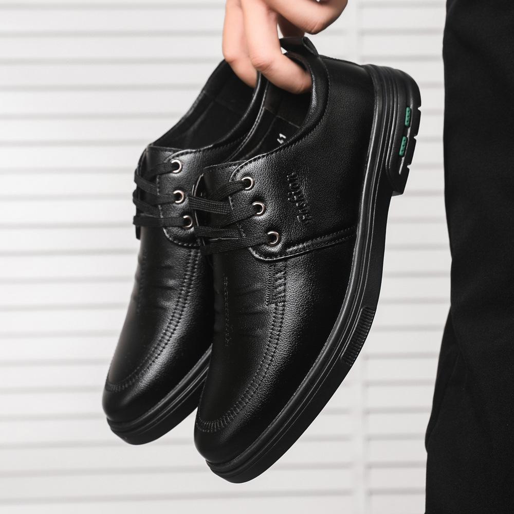

Men s business leather shoes British style soft surface casual shoes round head shoes Korean version trend lace-up cold sticky leather shoes AliExpres 38 чорний