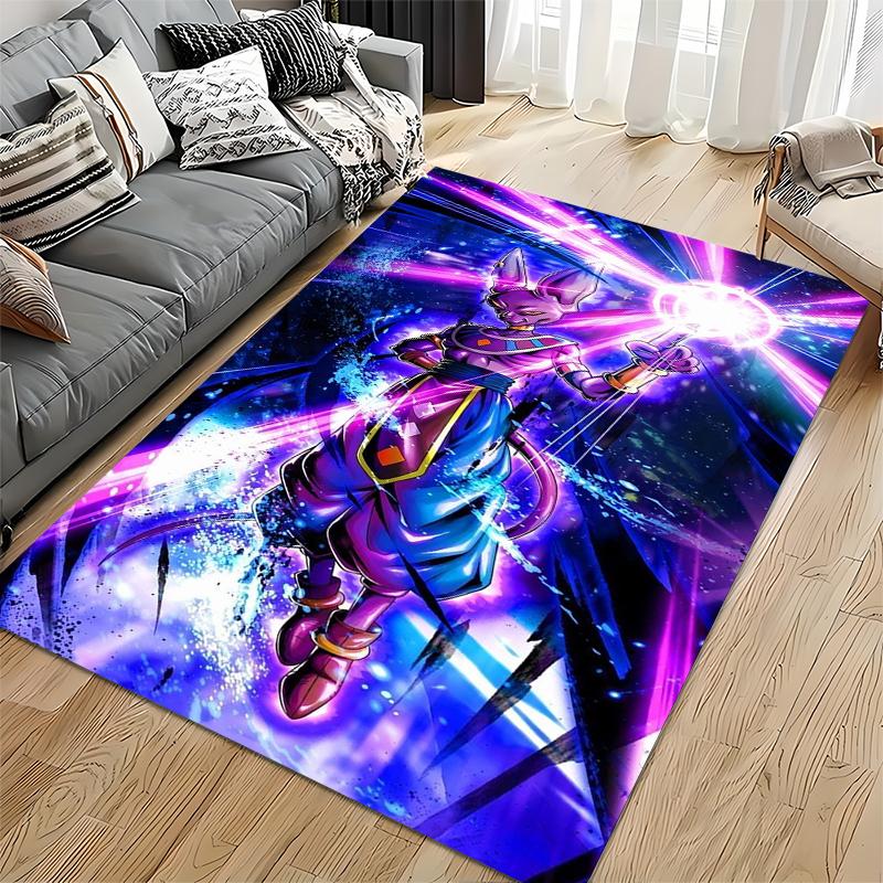 Anime Art Area Rug, Beerus Dragon Ball Super Purple God Destruction Energy Ball Print, Anime Fan Decor, Non-Slip Mat