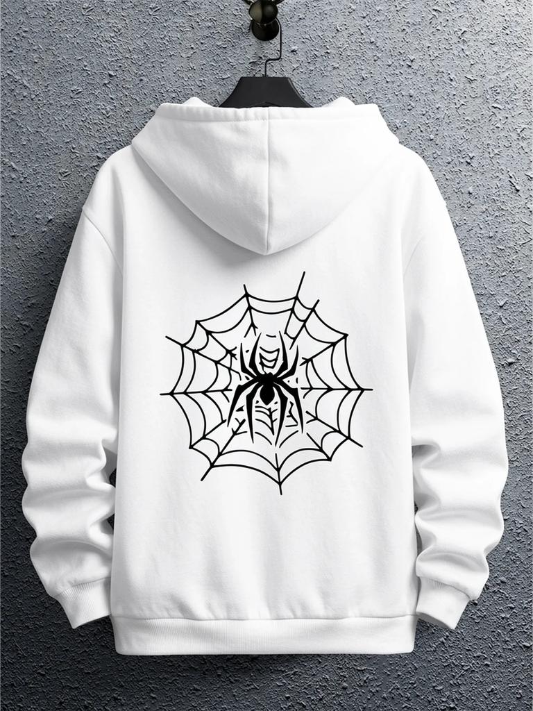 Men Spider Web Sports Hoodie Gothic Spider Graphic Print Black Oversized Pullover Streetwear Sweatshirt Autumn Winter