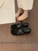 French fairy wind cross with open-toed square slippers female summer wear beautiful 3cm small thick heel suede cool slippers