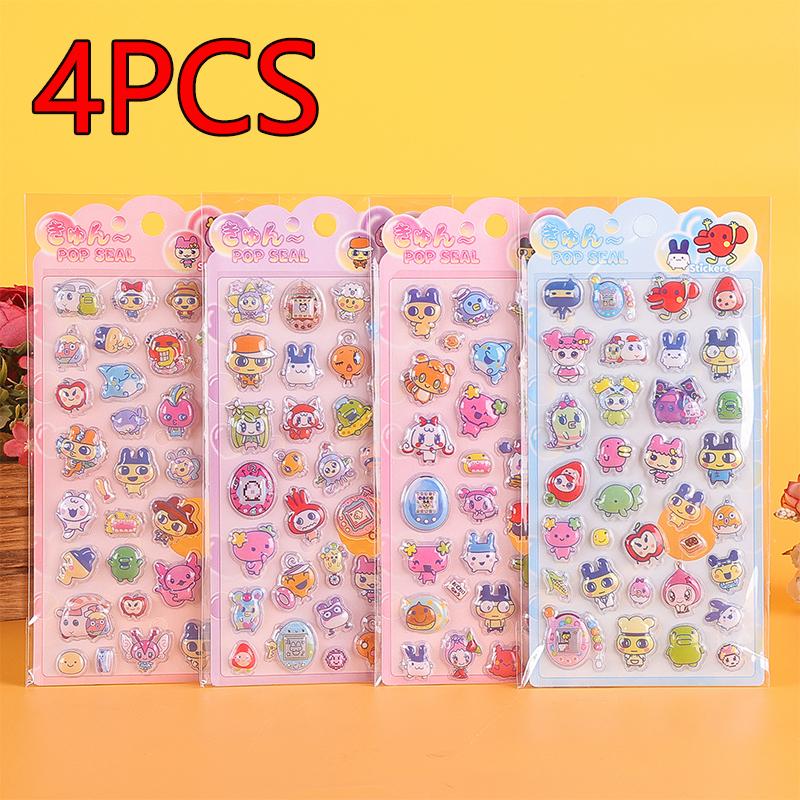 New 4/40Pcs 3D Relief Cute Cartoon Tamagotchi Stickers Kawaii Bubble Decals For Hand Account Notebook Decoration Stickers Toys
