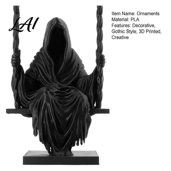 Three-dimensional Pleated Body 3D Printed Sitting Reaper Statue Faceless Man In Black Robe On Ornament Swing Figurine Gothic Cloak Sculpture