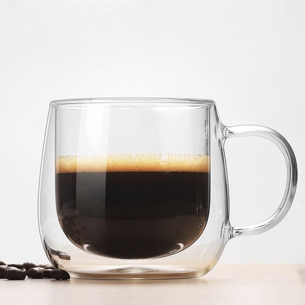 2 Stück Transparente Kaffeetasse Hitzebeständiger Becher Tasse Elegant Doppelwandiges Glas Tassenset Milch