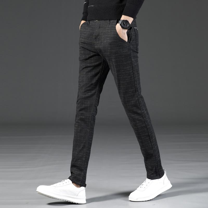 Pánské kalhoty v novém stylu s broušeným kostkovaným vzorem, všestranné kalhoty s malou rovnou nohavicí, business vlněné kalhoty