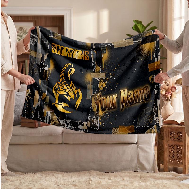 Scorpions Flannel Blanket, Custom Name Text Personalized Soft Throw Blanket Home Decor Gift