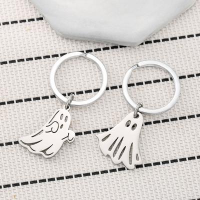 New Cute Cartoon Ghost Boo Spooky Stainless Steel Key Chain Halloween Keychains Couple Backpack Pendant Keyring Accessories