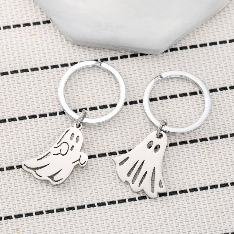 Cute Cartoon Ghost Stainless Steel Keychain Halloween Style Fashion Couple Pendant Practical Backpack Gift