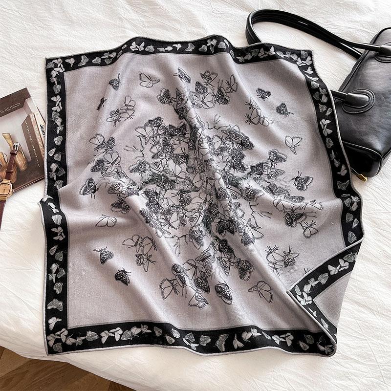 Autumn and winter 2025 new silk wool silk scarf women s double-sided versatile silk wool square scarf elegant and simple silk wool scarf 65cm