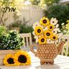 Hand Painted Wood Art Wooden Teapot Shape Flower Holder, Natural Floral Display Stand, DIY Handmade Craft Blank Vase Decor for Artificial Arrangement,