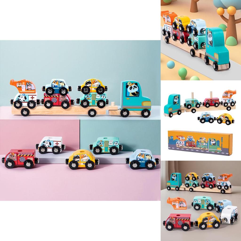 Wooden Animal Pattern Magnetic Car Building Block Children Puzzle Toy Set For Early Education And Cognitive Development