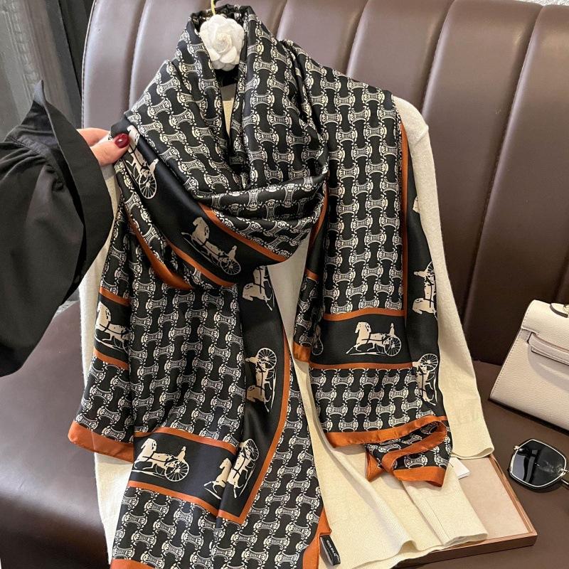 New Spring and Summer Silk Scarf Female Imitation Oversized Shawl Neck Protection Sun Protection Yarn Headscarf Fashion Trend