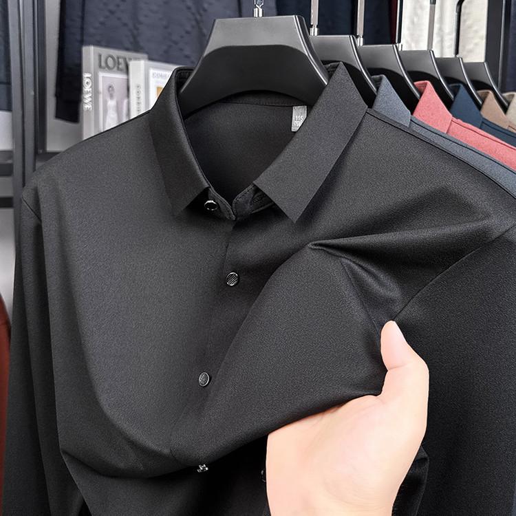 

Men s Long-Sleeve Non-Iron Shirt: Spring/Autumn Business Casual, Loose Fit for Middle-Aged Dads XXXL чёрный