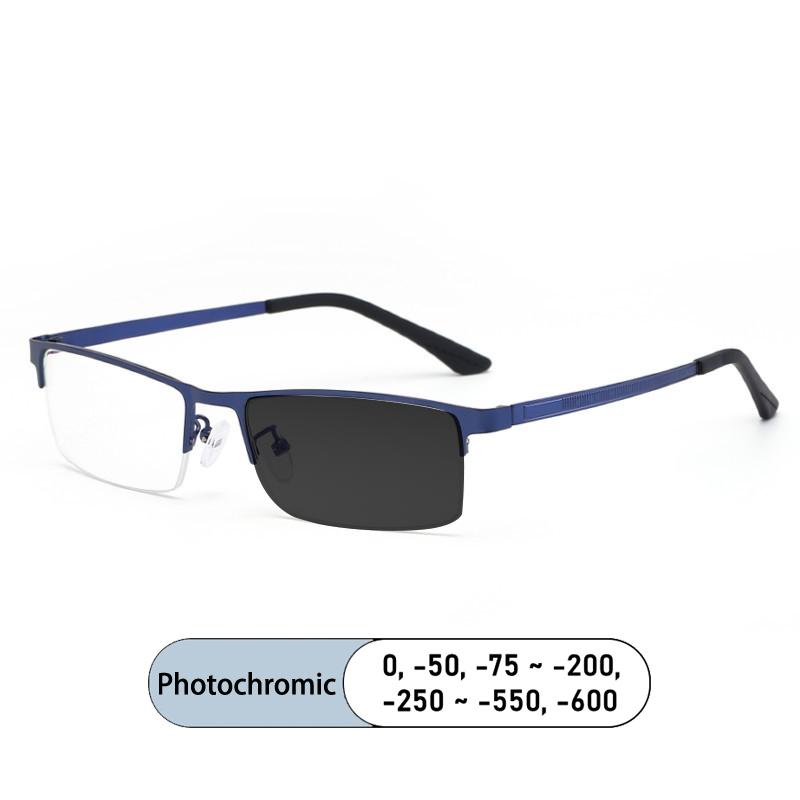 Brand Design Half Frame Eyebrow Glasses Anti Blue Light Photochromic Myopia Prescription Glasses 0 to 600 for Men Women
