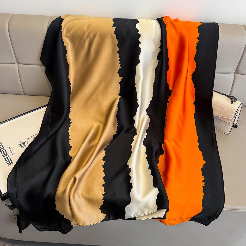 New Simple Contrasting Color Fashion Scarf Simulation Silk Sunscreen Silk Scarf Beach Towel Soft Neck Protection Tide