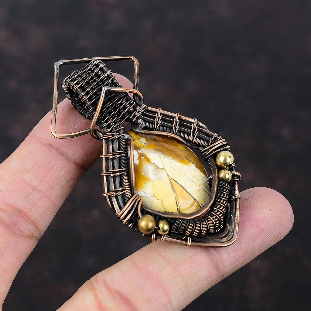 Brecciated Mookaite Pendant Copper Wire Wrapped Pendant Unique Pendant Handmade Pendants Copper Jewelry For Gift Wire Wrap Gemstone Jewelry