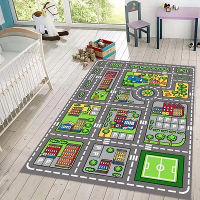 City Map Play Rug for Kids Room Colorful Town Road Track Carpet Toy Cars Interactive Playroom Floor Mat Nursery Toddler Bedroom