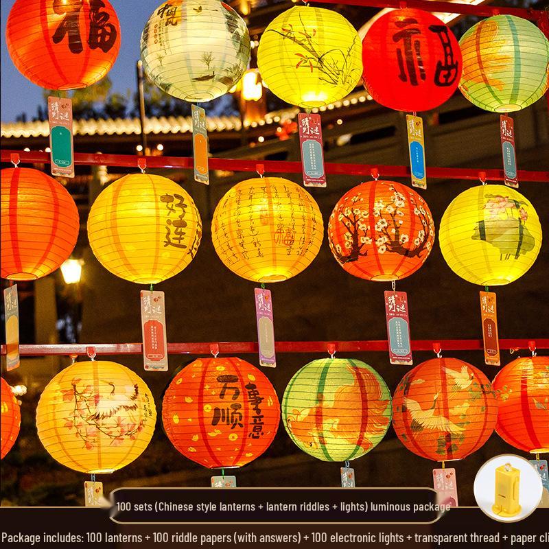 Mid-Autumn Festival Chinese Luminous Flower & Palace Lanterns with Riddle Hanging Ornaments