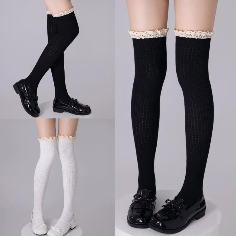Sweet Lolitas Frilly Thigh Highs Winter Women's Extra Long Boot Socks with Lace Trim Over the Knee Thigh High Stockings