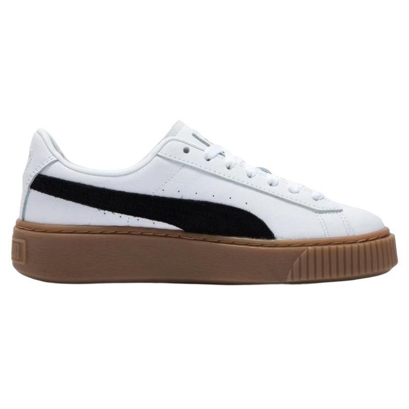PUMA BASKET PLATFORM L Women Full Grain Leather Vintage Wear-resistant Platform Low-top Skate Shoes White 394369-01